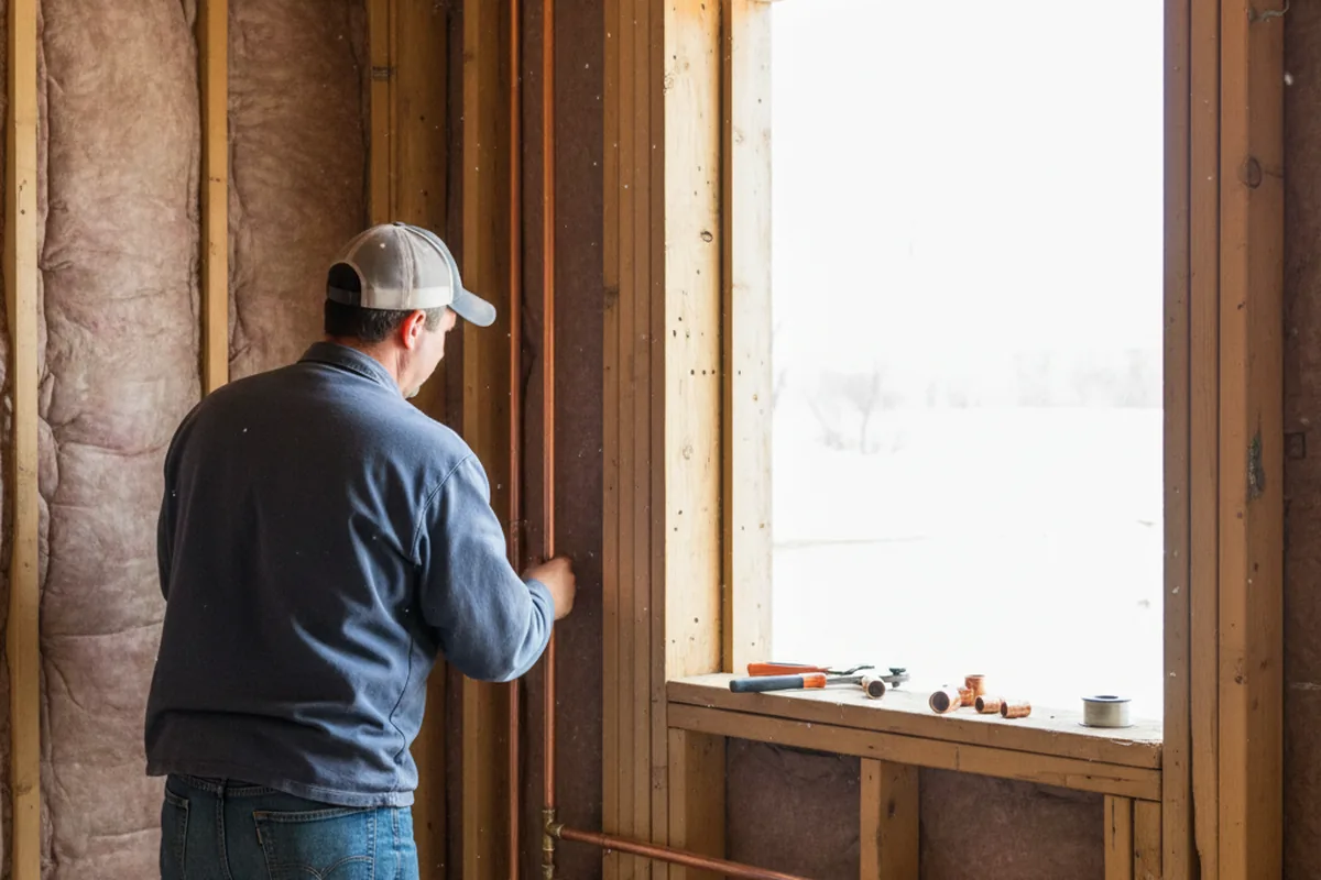 Licensed plumber running new copper supply lines in a Kimball home