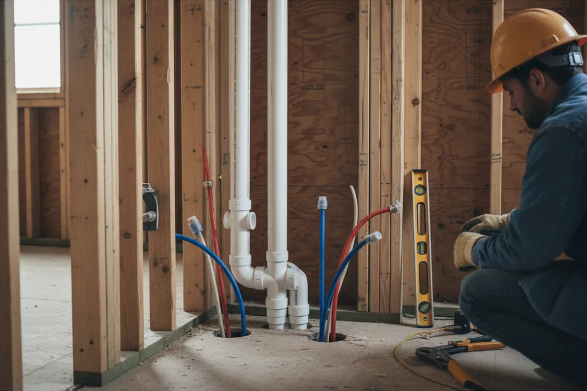 Drain and supply rough-in during Leak Detection in Kimball